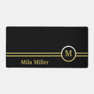 Gold Monogram on black background Desk Mat