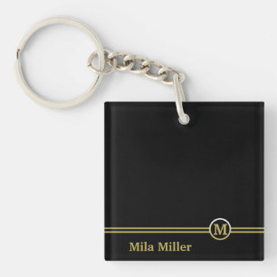 Gold Monogram on black background Key Ring