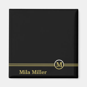 Gold Monogram on black background Magnet