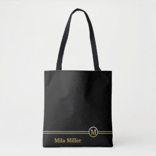 Gold Monogram on black background  Tote Bag