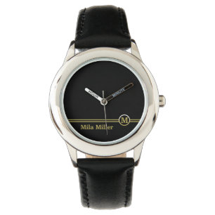 Gold Monogram on black background Watch
