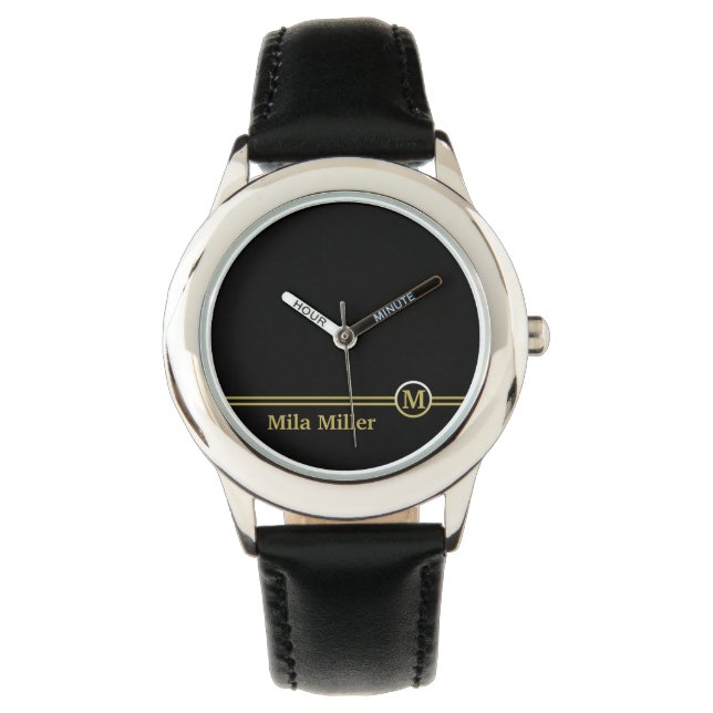 Gold Monogram on black background  Watch (Front)