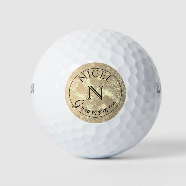 Gold Monogram Personalised Groomsman Golf Balls (Front)