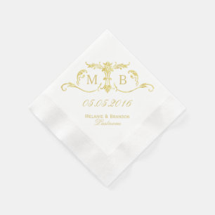 Gold monogram personalised paper napkins