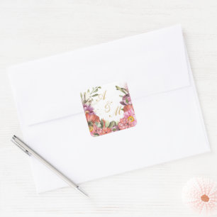 Gold MONOGRAM PERSONALIZED with flowers frame Square Sticker