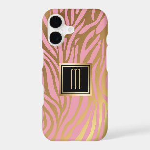Gold Monogram Pink Tiger Stripe Pattern