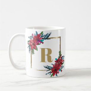Gold Monogram Poinsettia Christmas Coffee Mug
