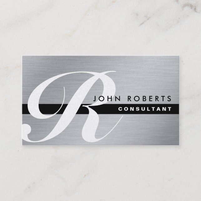 Gold Monogram Professional Elegant Modern Silver Business Card (Front)