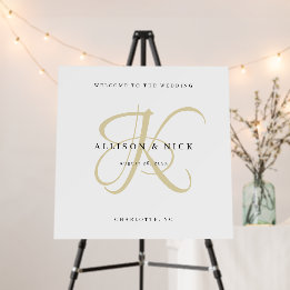 Gold Monogram Reception Welcome Sign