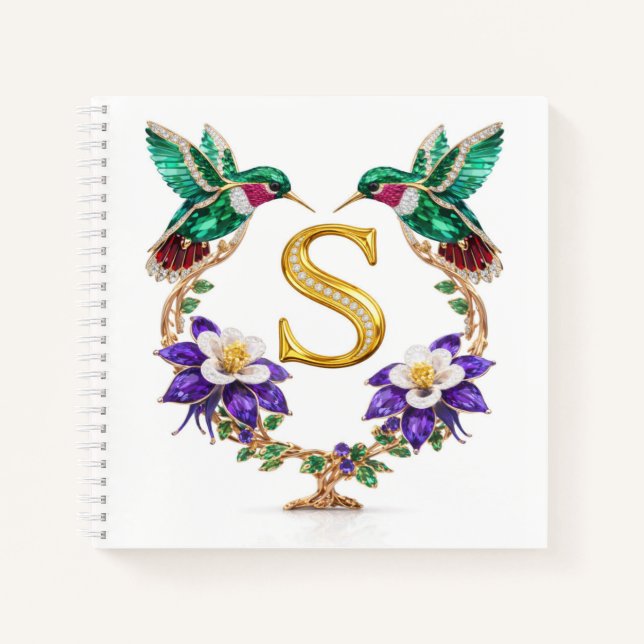 Gold Monogram S Hummingbird Wedding Gift  Notebook (Front)