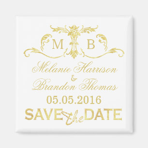 Gold monogram Save the Date magnets
