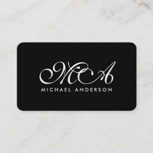 Gold Monogram Script Black Background Business Card