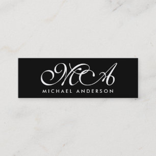 Gold Monogram Script Black Background Mini Business Card