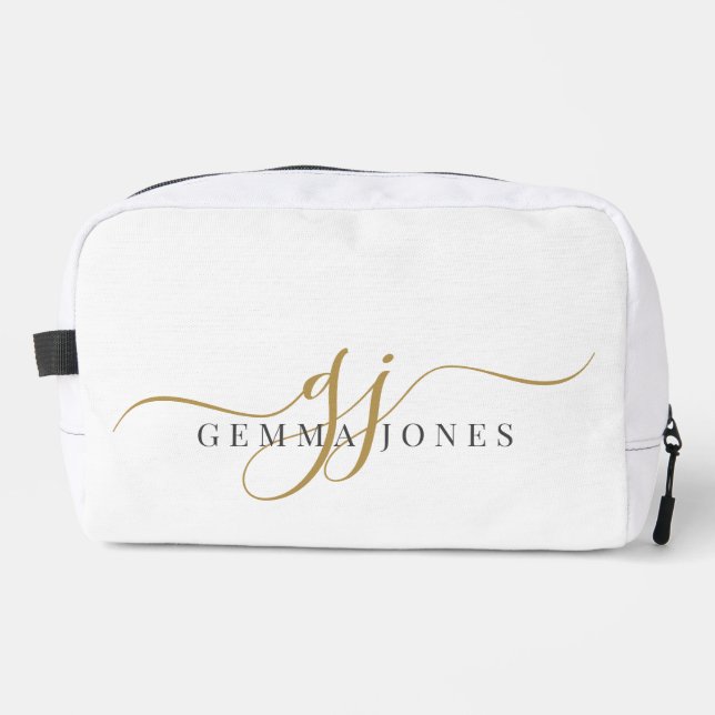 Gold Monogram Script Name  Dopp Kit (Front)
