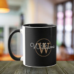 Gold Monogram Script Name Elegant Black Mug<br><div class="desc">Classic black and gold monogram mug. You can personalise the name,  monogram and customise the font and colours to create your own unique design. Designed by Thisisnotme©</div>
