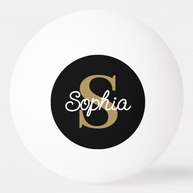 Gold Monogram Script Name Ladies Ping Pong Ball (Front)