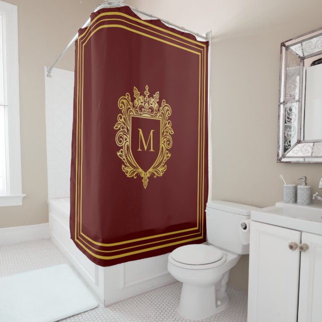 Gold Monogram Shower Curtain (In Situ)