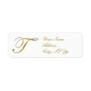 Gold Monogram T Customised Return Address Labels