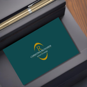 Gold Monogram Teal Modern Elegant Business Card