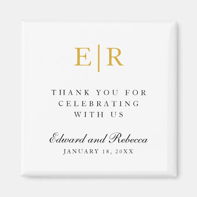 Gold Monogram Thank You Elegant Wedding Favour Magnet (Front)