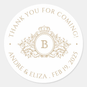 Gold Monogram Thank You For Coming Classic Round Sticker