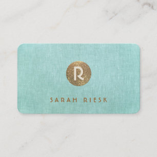 Gold Monogram Turquoise Beauty Salon and Spa Business Card