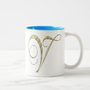 Gold monogram V initials merchandise Two-Tone Coffee Mug