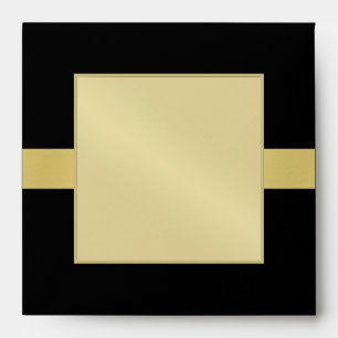 Gold Monogram Venetian Black Wedding Envelope