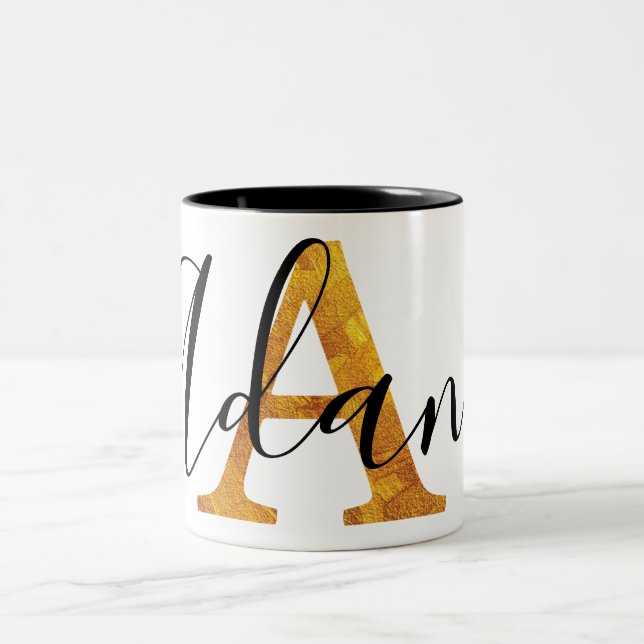 Gold Monogram w/ Personalised Name Two-Tone Coffee Mug (Center)