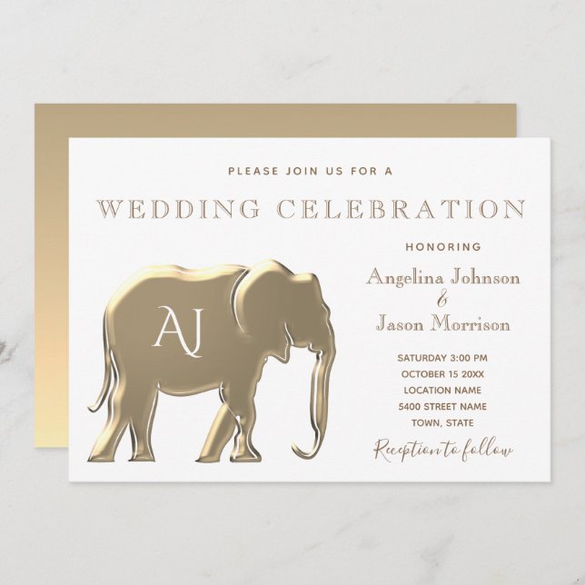 Gold Monogram Wedding Invitation (Front/Back)