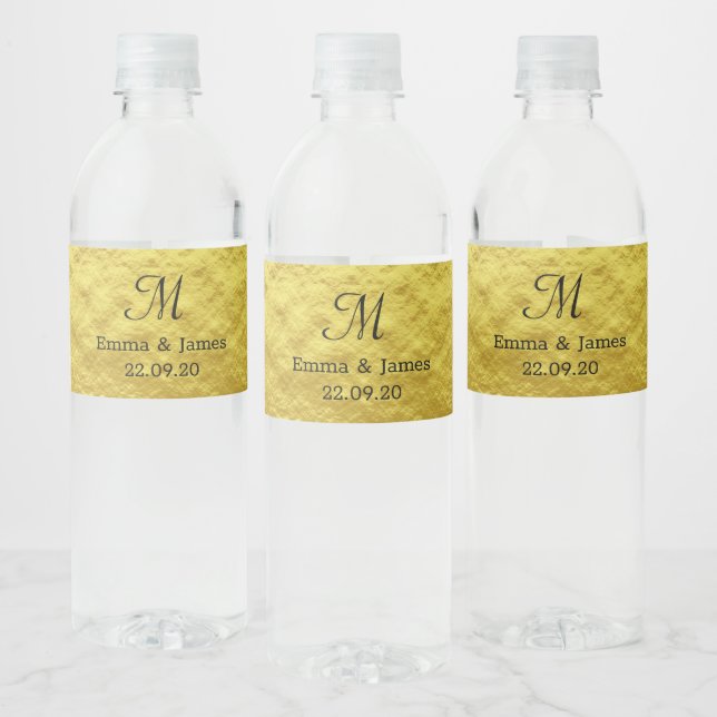 Gold Monogram Wedding Party Favour Water Bottle Label (Bottles)