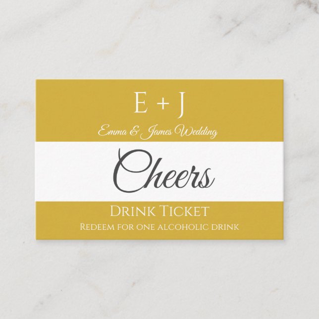 Gold Monogram Wedding Reception Drink Ticket (Front)