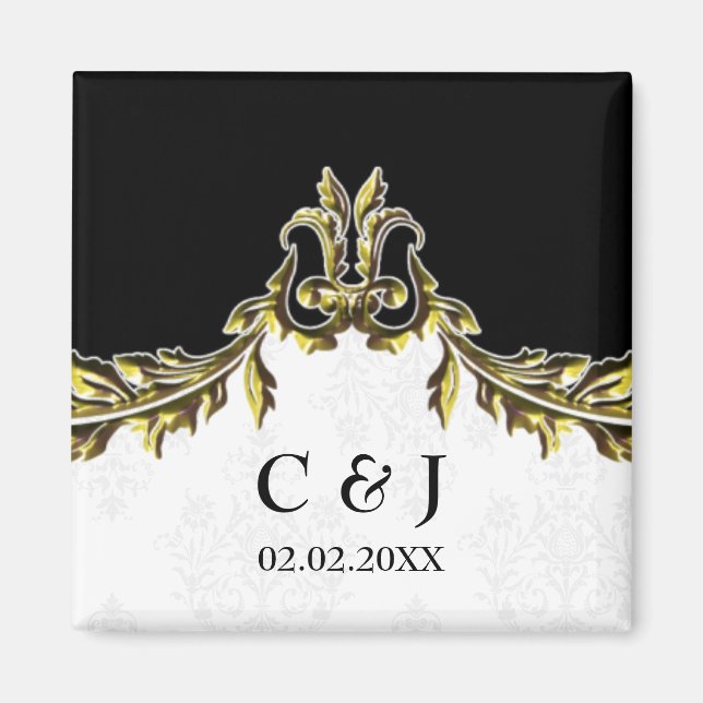 gold monogram wedding save the date magnets (Front)
