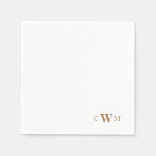Gold Monogram White Cocktail Napkin