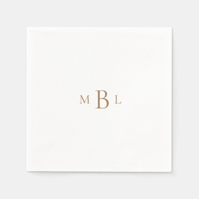 Gold Monogram White Elegant Wedding Cocktail II Napkin (Front)