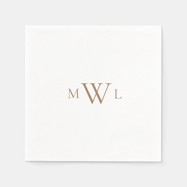 Gold Monogram White Elegant Wedding Cocktail II Napkin (Front)