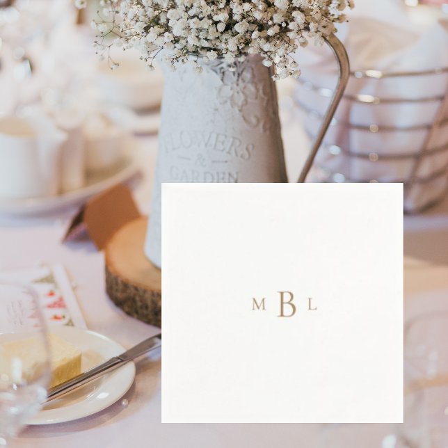 Gold Monogram White Elegant Wedding Cocktail Napkin (Creator Uploaded)