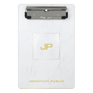 Gold Monogram White Marble Elegant Modern Trendy Mini Clipboard