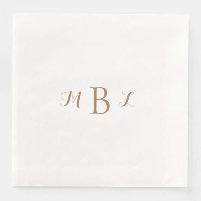 Gold Monogram White Wedding  Napkin (Front)