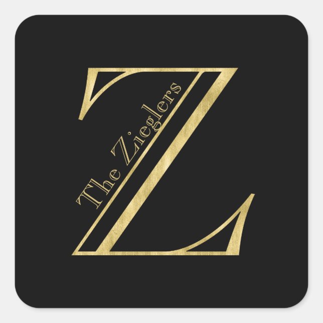 Gold Monogram Z and Name on Any Colour Square Sticker (Front)
