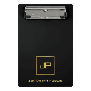 Gold Monogrammed Elegant Modern Black Template Mini Clipboard