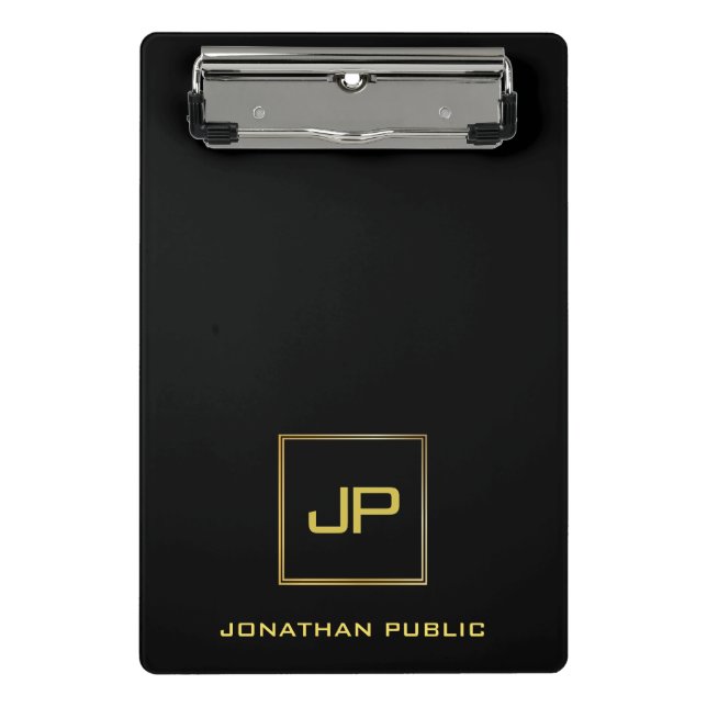 Gold Monogrammed Elegant Modern Black Template Mini Clipboard (Front)