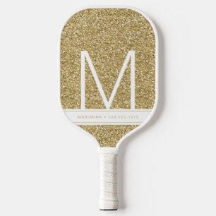 Gold Monogrammed Glitter Personalised Initial Pickleball Paddle