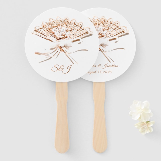 Gold Monogrammed Victorian Fan (Front and Back)