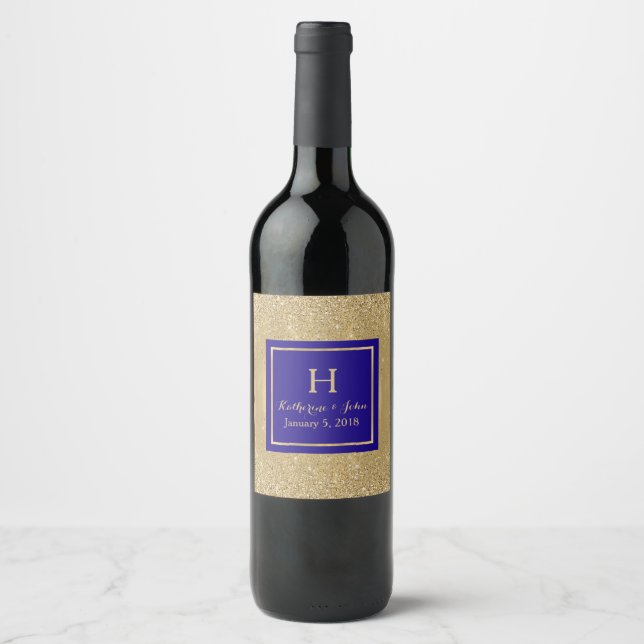 Gold Monogrammed Wedding Wine Label (Front)