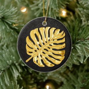 Gold Monstera Ceramic Ornament