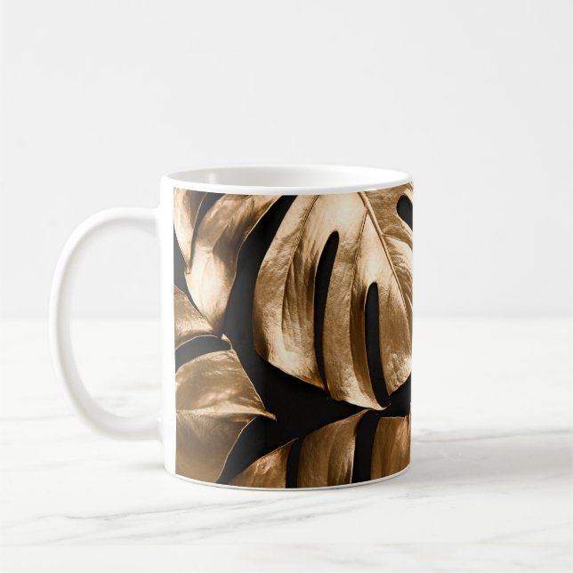 Gold monstera leaves pattern coffee mug (Left)