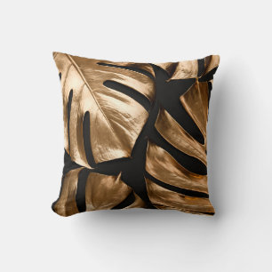 Gold monstera leaves pattern cushion