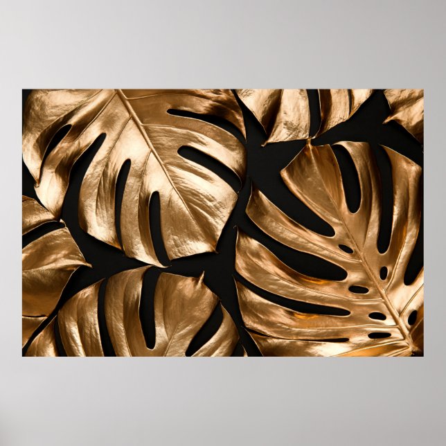 Gold monstera leaves pattern poster (Front)