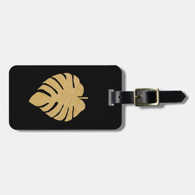 Gold Monstera Print Luggage Tag (Front Horizontal)
